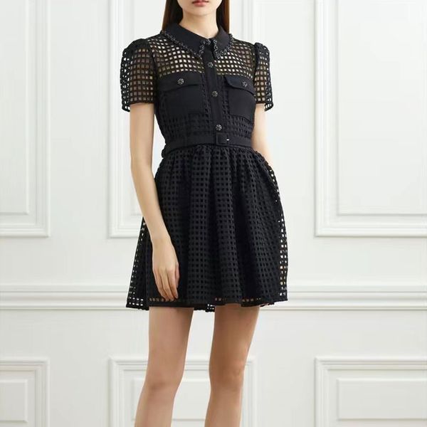2023 designer luxury party dresses vintage with belt embroidery crepe hollow out dress small black dress summer dress, Black;gray
2023 designer luxury party dresses vintage with belt embroidery crepe hollow out dress small black dress summer dress, Black;gray