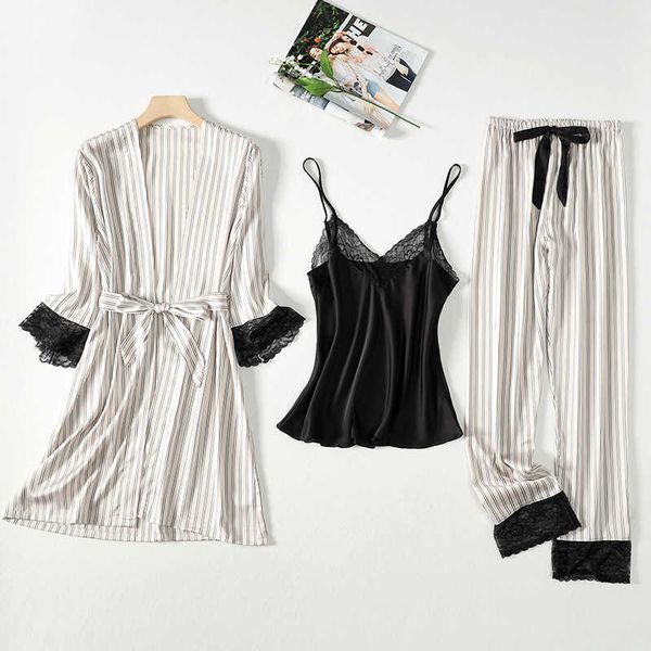 pyjamas spring summer women 3pcs pajamas set sleepwear lace trims tripe trouser suits nightwear loose casual silk satin home wear j230601, Red;black
pyjamas spring summer women 3pcs pajamas set sleepwear lace trims tripe trouser suits nightwear loose casual silk satin home wear j230601, Red;black