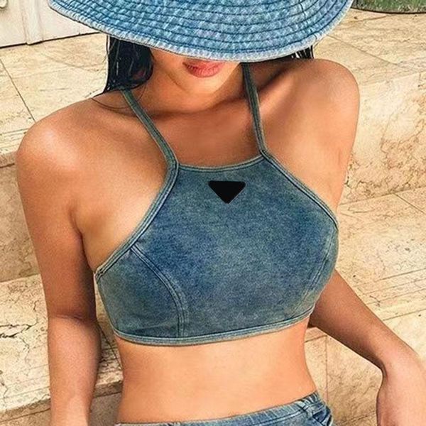 

Designer fashion High quality summer beach sexy Bikini Pra swimsuit Swimwear Denim Women Tankini Underwear Sets Outfit For Lady Slim Swimsuits Two Pieces Set, Blue2