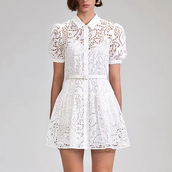 2023 designer luxury dresses embroidery hollow out pure white a-line lace bubble sleeves waist wrapped shirt dress for women summer dress, Black;gray
2023 designer luxury dresses embroidery hollow out pure white a-line lace bubble sleeves waist wrapped shirt dress for women summer dress, Black;gray