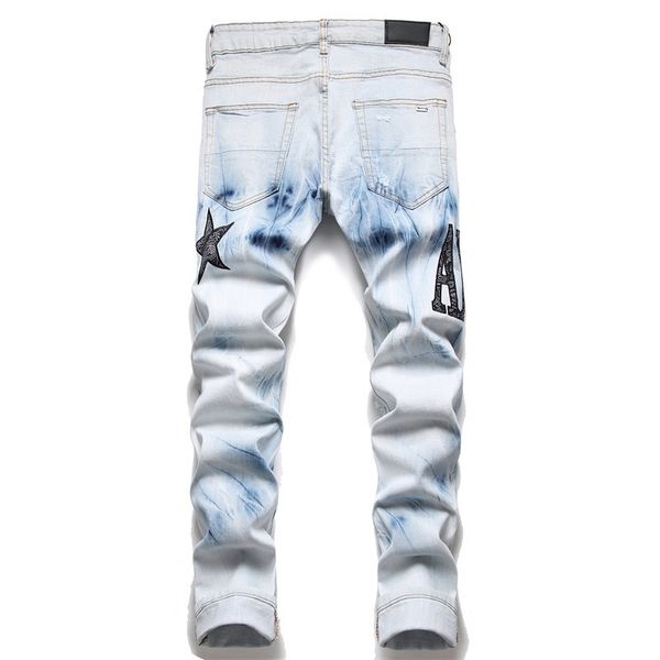 men's jeans perforated embroidery pentagram trend elastic slim fit leggings versatile men's pants european, Blue
men's jeans perforated embroidery pentagram trend elastic slim fit leggings versatile men's pants european, Blue
