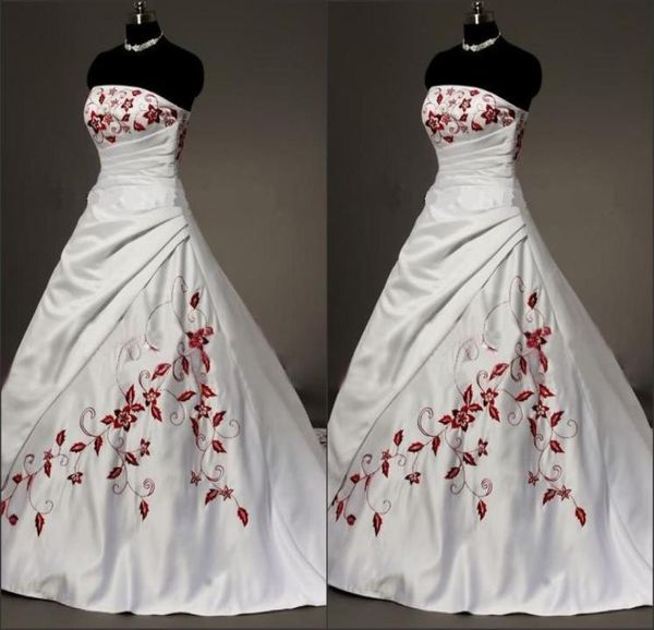 white satin red embroidered wedding dresses plus size ball gown for bride 2022 strapless laceup pleats draped vintage wedding gow7047032
white satin red embroidered wedding dresses plus size ball gown for bride 2022 strapless laceup pleats draped vintage wedding gow7047032