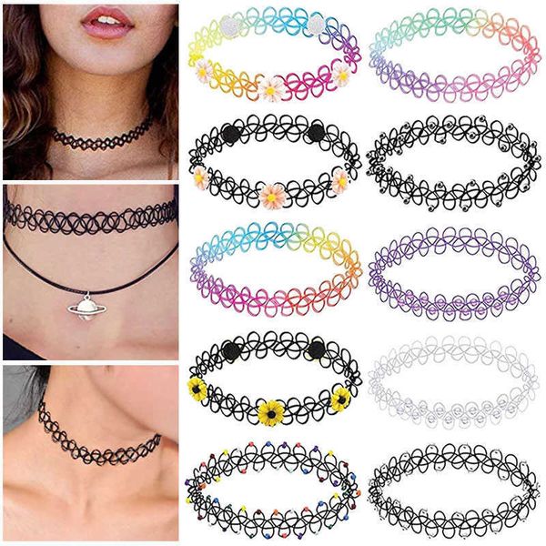 pendant necklaces 12pcs/set collares stretch tattoo choker necklaces for women vintage elastic flower necklace jewelry girls bead vibrant ch, Silver
pendant necklaces 12pcs/set collares stretch tattoo choker necklaces for women vintage elastic flower necklace jewelry girls bead vibrant ch, Silver