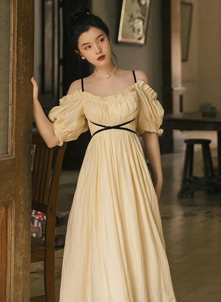 dresses summer off shoulder fairy dress korean design vintage slash neck spaghetti straps puff sleeve princess dresses vestido festa, Black;gray
dresses summer off shoulder fairy dress korean design vintage slash neck spaghetti straps puff sleeve princess dresses vestido festa, Black;gray