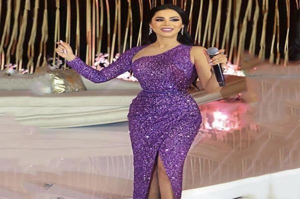 shiny glitter purple mermaid evening dress one shoulder sequines long sleeves front split prom gowns red carpet celebrity prom rob6972622, Black;red
shiny glitter purple mermaid evening dress one shoulder sequines long sleeves front split prom gowns red carpet celebrity prom rob6972622, Black;red