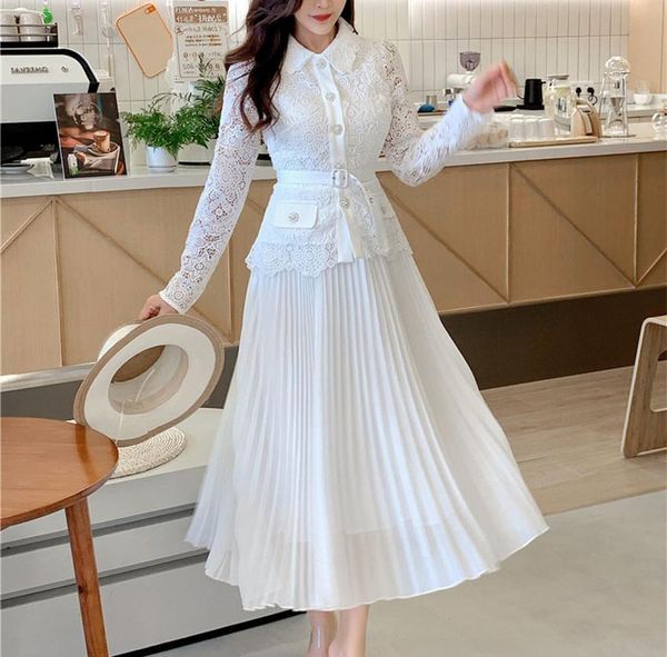 dresses runway autumn white pleated dress elegant women lapel diamonds button floral embroidery lace patchwork chiffon belt long vestido, Black;gray
dresses runway autumn white pleated dress elegant women lapel diamonds button floral embroidery lace patchwork chiffon belt long vestido, Black;gray