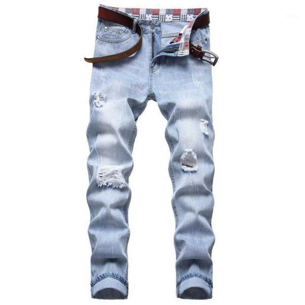men's jeans autumn spring ripped street hip hop punk stretch bike trendy holes straight denim trouers, Blue
men's jeans autumn spring ripped street hip hop punk stretch bike trendy holes straight denim trouers, Blue