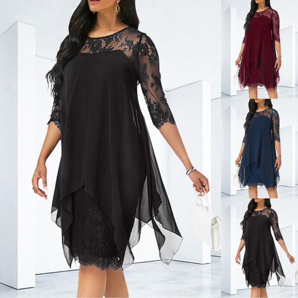 dresses elegant vestidos 2023 new women's dress lace patchwork 3/4 sleeve mid length knee length chiffon dress fashion casual dress, Black;gray
dresses elegant vestidos 2023 new women's dress lace patchwork 3/4 sleeve mid length knee length chiffon dress fashion casual dress, Black;gray