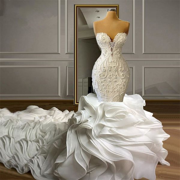2023 wedding dress mermaid sweetheart ruffle train tulle lace crystal beaded diamonds luxurious bridal gown custom size vestidos de noiva, White
2023 wedding dress mermaid sweetheart ruffle train tulle lace crystal beaded diamonds luxurious bridal gown custom size vestidos de noiva, White