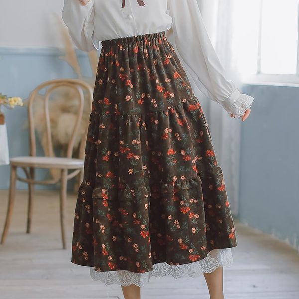 dresses new japanese mori girl women midi skirt high waist navy blue brown floral skirt with lace ruffles vintage elegant corduroy skirt, Black;gray
dresses new japanese mori girl women midi skirt high waist navy blue brown floral skirt with lace ruffles vintage elegant corduroy skirt, Black;gray