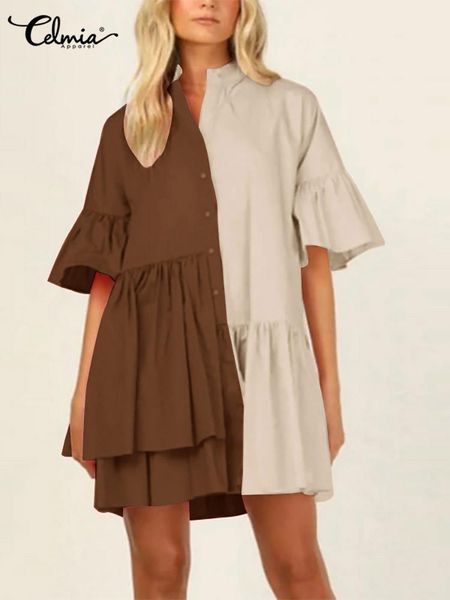 dresses celmia women flare sleeve short sundress fashion femme pleated color blocking dress ruffles patchwork casual loose mini dress, Black;gray
dresses celmia women flare sleeve short sundress fashion femme pleated color blocking dress ruffles patchwork casual loose mini dress, Black;gray
