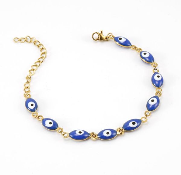 western new trendy gold plated stainless steel chain colorful oval evil eye beads bracelet jewelry for women gift7108623, Black
western new trendy gold plated stainless steel chain colorful oval evil eye beads bracelet jewelry for women gift7108623, Black