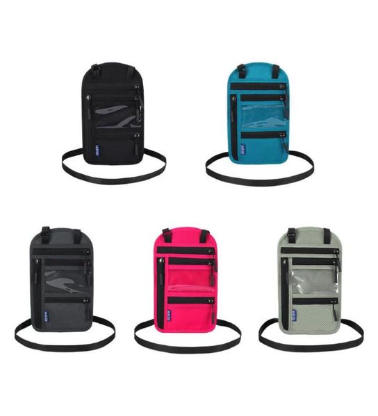 card holders passports holder with rfid sleeves around neck long strap purse for security phone7330918, Brown;gray