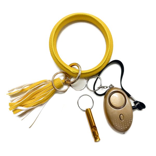yellow 8 color popular self-defense key chain 3-piece alarm leather wrist strap whistle female key chain, Silver
yellow 8 color popular self-defense key chain 3-piece alarm leather wrist strap whistle female key chain, Silver