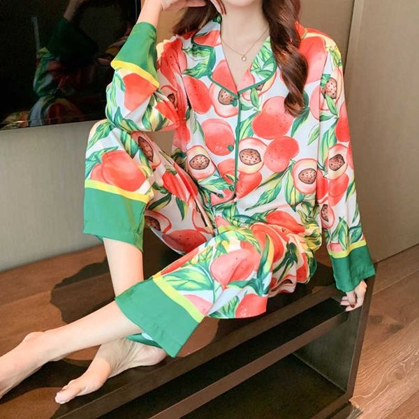 pyjamas 2022 spring new fashion peach print pijama high-end ice silk loungewear silk sleepwear set pajamas for women j230601, Red;black
pyjamas 2022 spring new fashion peach print pijama high-end ice silk loungewear silk sleepwear set pajamas for women j230601, Red;black
