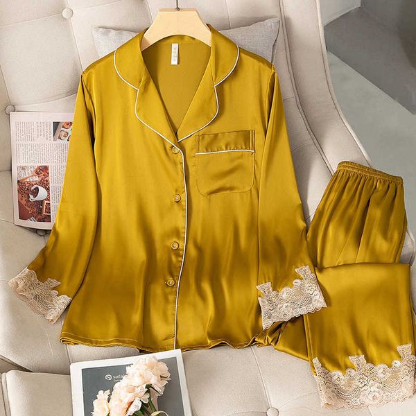pyjamas satin pajamas set faux silk women sleepwear shirt pants casual lace pijamas lounge wear spring summer new home clothes nightwear j23, Red;black
pyjamas satin pajamas set faux silk women sleepwear shirt pants casual lace pijamas lounge wear spring summer new home clothes nightwear j23, Red;black