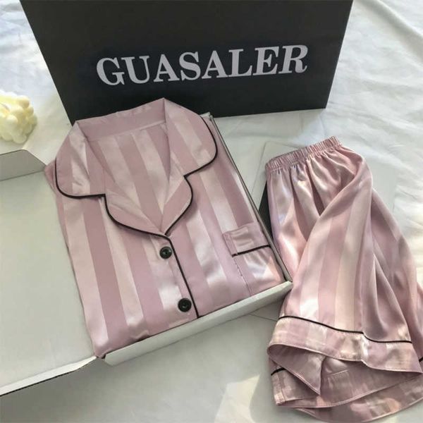 pyjamas womens silk satin pajamas set 2022 short sleeve two-piece pajama sets striped sleepwear female loungewear button-down pyjama j230601, Red;black
pyjamas womens silk satin pajamas set 2022 short sleeve two-piece pajama sets striped sleepwear female loungewear button-down pyjama j230601, Red;black