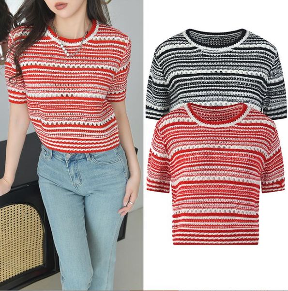 522 l 2023 summer sweaters women's pullover red black sweater white striped crew neck short sleeve brand same style women's yl, White;black
522 l 2023 summer sweaters women's pullover red black sweater white striped crew neck short sleeve brand same style women's yl, White;black