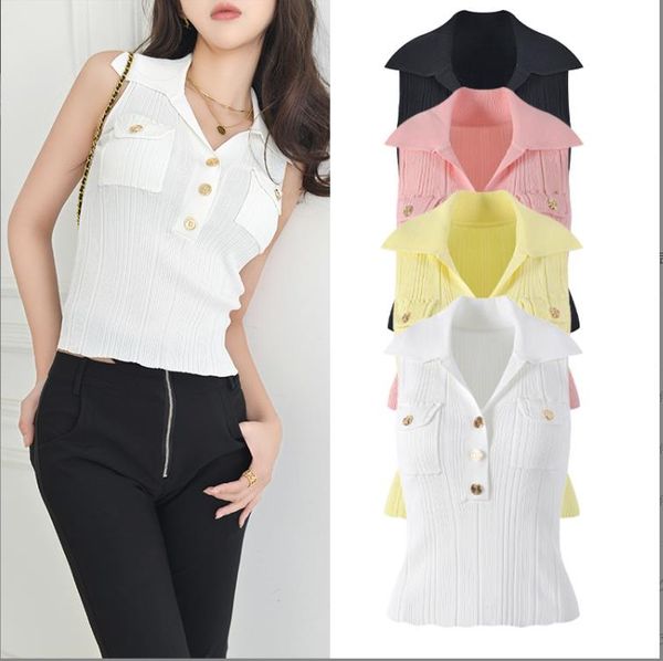 522 l 2023 summer sweaters women's pullover black pink yellow black sweater white striped lapel neck sleeveless brand same style women&, White;black
522 l 2023 summer sweaters women's pullover black pink yellow black sweater white striped lapel neck sleeveless brand same style women&, White;black