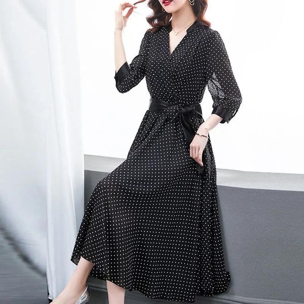 dresses black vintage dot print dress women summer elegant lace up half sleeve midi party dresses ladies casual plus size aline dress, Black;gray
dresses black vintage dot print dress women summer elegant lace up half sleeve midi party dresses ladies casual plus size aline dress, Black;gray