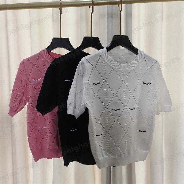 designer womens clothes summer t shirt jacquard fabrics knitting tshirts crew neck short sleeves embroidery knitwear tees 3 color top, White
designer womens clothes summer t shirt jacquard fabrics knitting tshirts crew neck short sleeves embroidery knitwear tees 3 color top, White