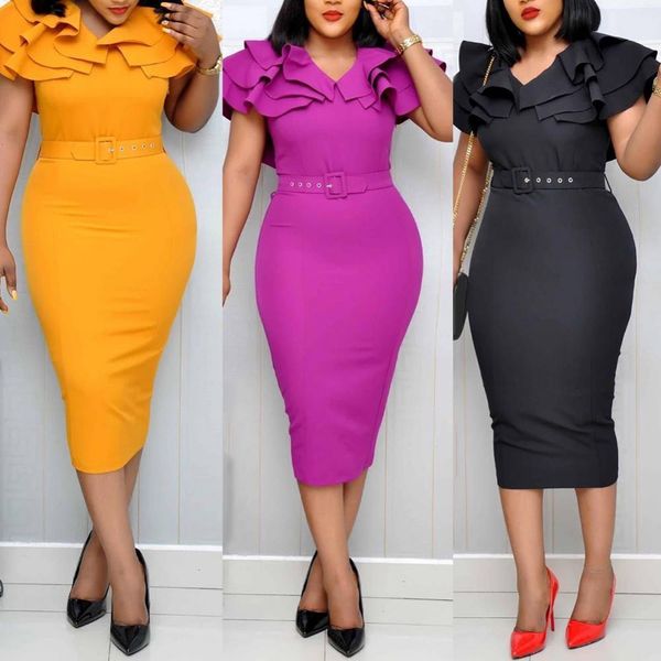 dresses 40%023 summer office women's solid vneck short ruffle sleeve belt tight midi dress elegant party dress, White;black
dresses 40%023 summer office women's solid vneck short ruffle sleeve belt tight midi dress elegant party dress, White;black