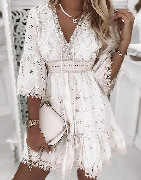 dresses 2023 casual spring summer women lace dress solid color tassels vneck half flare sleeve aline elegant party dresses, Black;gray
dresses 2023 casual spring summer women lace dress solid color tassels vneck half flare sleeve aline elegant party dresses, Black;gray