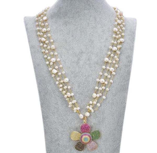 guaiguai jewelry 4 strands white pearl necklace cz pave flower pendant for women real gems stone lady fashion jewellery9573290, Silver
guaiguai jewelry 4 strands white pearl necklace cz pave flower pendant for women real gems stone lady fashion jewellery9573290, Silver