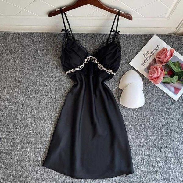 pyjamas lady nightgown women silky satin strap nightdress lace sleepwear nighty gown summer nightwear home dress lingerie j230601, Red;black
pyjamas lady nightgown women silky satin strap nightdress lace sleepwear nighty gown summer nightwear home dress lingerie j230601, Red;black