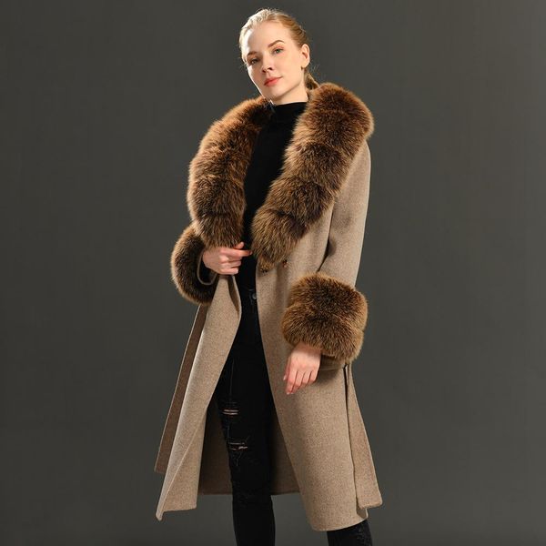 fur 2021 new women cashmere wool long coat big size fur collar spring autumn double face cashmere trench overcoat elegant with belt, Black
fur 2021 new women cashmere wool long coat big size fur collar spring autumn double face cashmere trench overcoat elegant with belt, Black