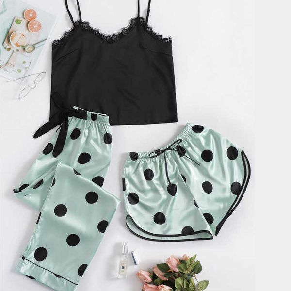 pyjamas new women's pajamas silk like sleepwear 3 pieces set ice silk camisole shorts long pants nightwear casual female home suits j23, Red;black
pyjamas new women's pajamas silk like sleepwear 3 pieces set ice silk camisole shorts long pants nightwear casual female home suits j23, Red;black