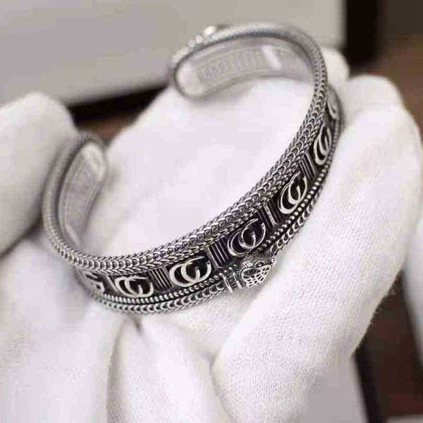 

new 2023 designer jewelry bracelet necklace ring accessories stripe three dimensional king snake open gear edging trendy men's bracelet, Golden;silver