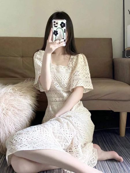 dresses heavy industry cotton beige lace dress women's summer midlength thin fairy puff sleeve long skirt women, Black;gray
dresses heavy industry cotton beige lace dress women's summer midlength thin fairy puff sleeve long skirt women, Black;gray