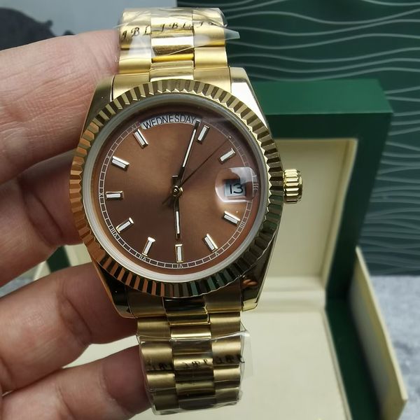 with box high-quality watch new version 18k yellow gold diamond bezel 40mm dial automatic fashion men's watch gd wristwatch, Slivery;brown
with box high-quality watch new version 18k yellow gold diamond bezel 40mm dial automatic fashion men's watch gd wristwatch, Slivery;brown