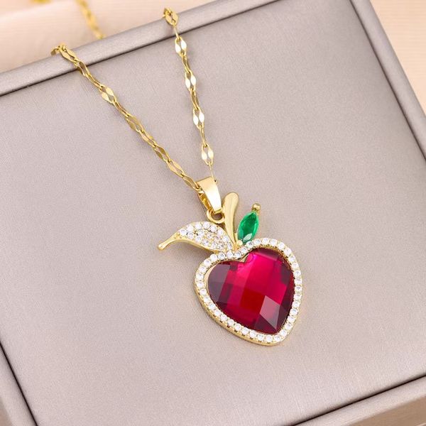 new luxury crystal apple pendant necklace, high-end women's titanium steel lock bone chain, Silver
new luxury crystal apple pendant necklace, high-end women's titanium steel lock bone chain, Silver