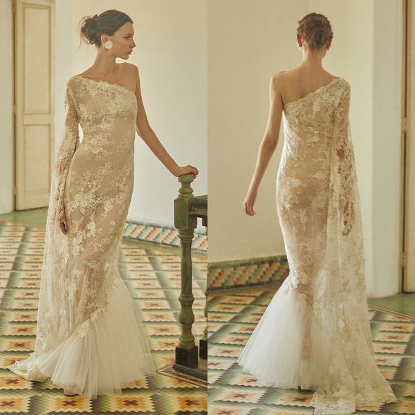 elegant mermaid wedding dresses one shoulder one sleeve lace applicants on tulle floor length custom made plus size bridal gown vestidos de, White
elegant mermaid wedding dresses one shoulder one sleeve lace applicants on tulle floor length custom made plus size bridal gown vestidos de, White