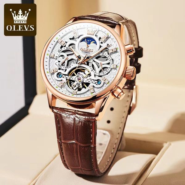 olevs men's watch fully automatic mechanical night glow hollow perspective flywheel 40mm men's watch, Slivery;brown
olevs men's watch fully automatic mechanical night glow hollow perspective flywheel 40mm men's watch, Slivery;brown