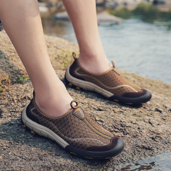 summer mens mesh sneakers lightweight casual shoes hiking shoes mens loafers breathable boat shoes mens zapatos hombr, Black