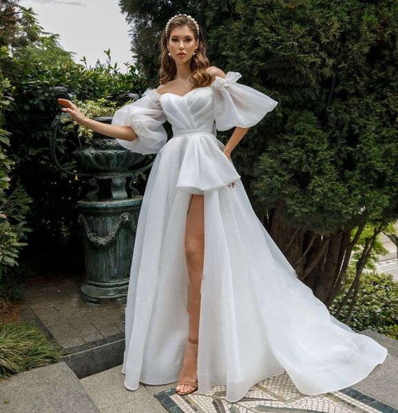 2023 new front short long back wedding dress classic short sleeve organza bride dresses with train bridal gown vestido de noiva, White
2023 new front short long back wedding dress classic short sleeve organza bride dresses with train bridal gown vestido de noiva, White