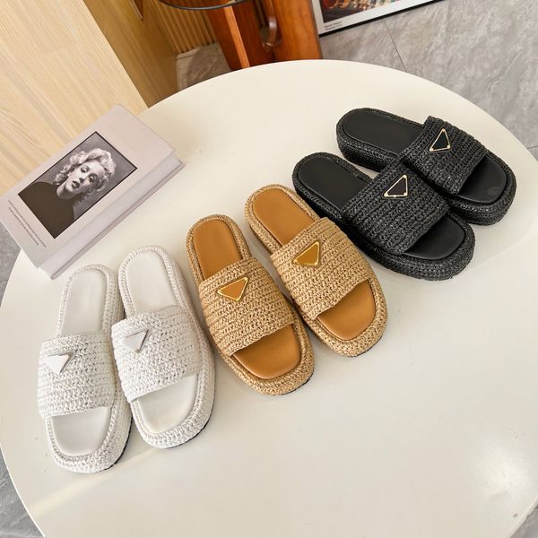 designer slippers triangle buckle raffia straw espadrilles women thick bottom sandals slip on mules slides lady platform wedges square toe f, Black
designer slippers triangle buckle raffia straw espadrilles women thick bottom sandals slip on mules slides lady platform wedges square toe f, Black