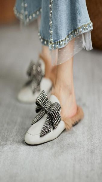 women real leather fur backless slipper mule slide rhinestones crystal bowknot princetown shoes warm winter black white slippers3143664
women real leather fur backless slipper mule slide rhinestones crystal bowknot princetown shoes warm winter black white slippers3143664