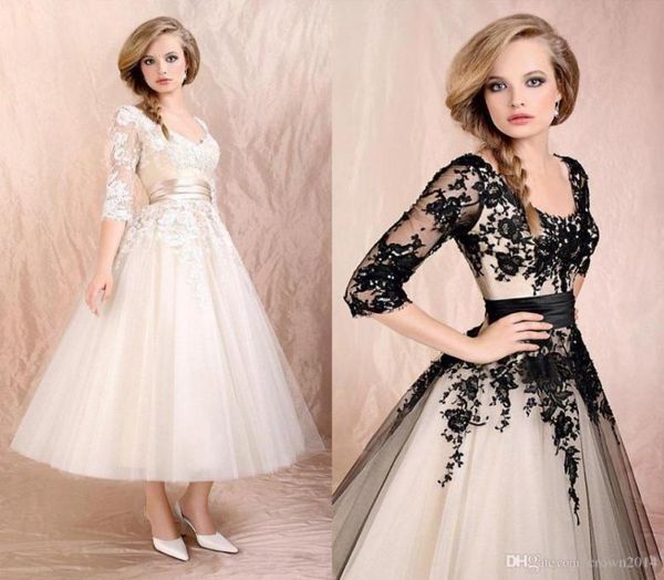 vintage tea length beach wedding dresses with half sleeves scoop neck black lace appliques ruched tulle aline bridal wedding gown4086112, White
vintage tea length beach wedding dresses with half sleeves scoop neck black lace appliques ruched tulle aline bridal wedding gown4086112, White
