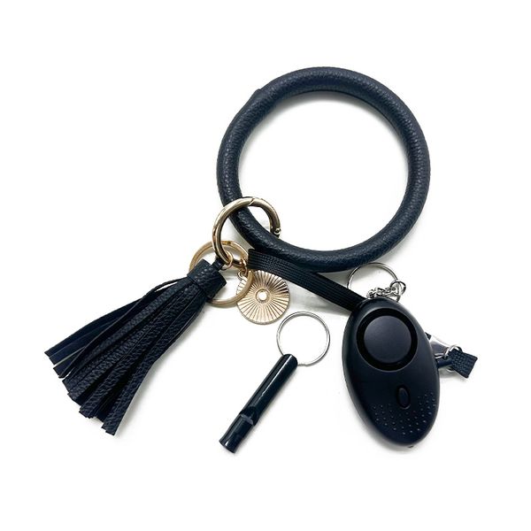black 8 color popular self-defense key chain 3-piece alarm leather wrist strap whistle female key chain, Silver
black 8 color popular self-defense key chain 3-piece alarm leather wrist strap whistle female key chain, Silver