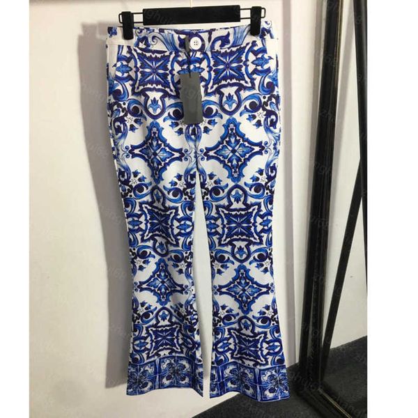 23ss womens pants womens designer clothing blue and white porcelain printed high-waisted trousers bell bottoms women clothing a1, Black;white
23ss womens pants womens designer clothing blue and white porcelain printed high-waisted trousers bell bottoms women clothing a1, Black;white