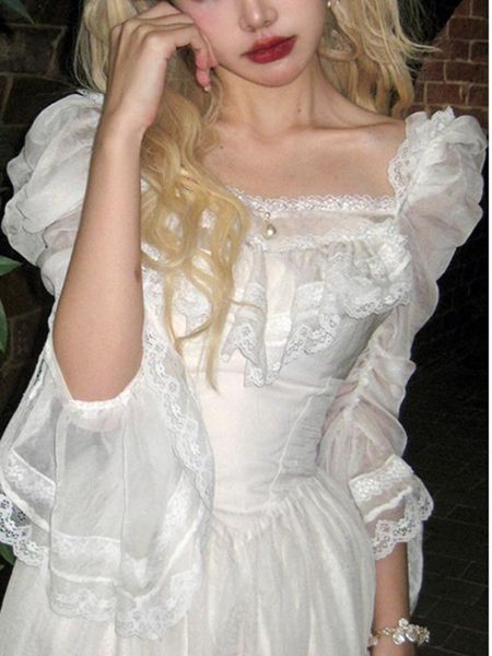 dresses white puff sleeve lolita fairy dress women vintage chiffon elegant sweet midi dresses lace korean party dress female 2023 summer, Black;gray
dresses white puff sleeve lolita fairy dress women vintage chiffon elegant sweet midi dresses lace korean party dress female 2023 summer, Black;gray