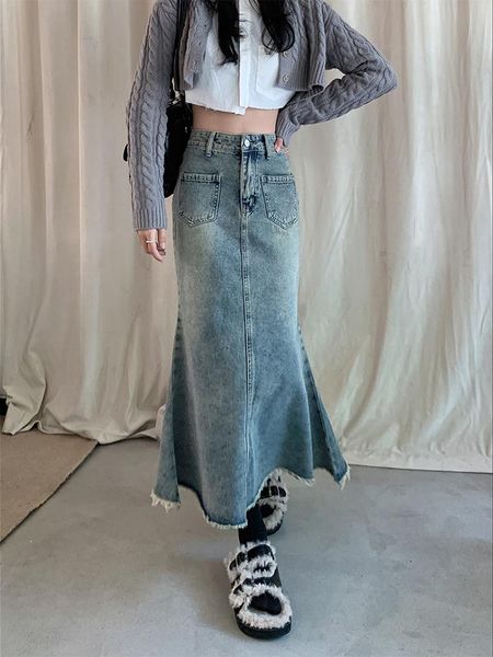 dresses 2023 new front split women's denim long skirts high wasit blue mermaid jeans skirts female chic aline fishtail skirts, Black;gray
dresses 2023 new front split women's denim long skirts high wasit blue mermaid jeans skirts female chic aline fishtail skirts, Black;gray