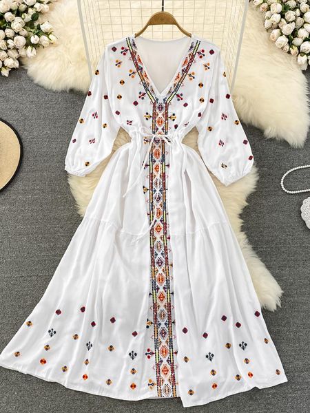dresses new spring summer bohemian retro ethnic style embroidery vneck waist aline seaside holiday swing long vestidos dress d1491, Black;gray
dresses new spring summer bohemian retro ethnic style embroidery vneck waist aline seaside holiday swing long vestidos dress d1491, Black;gray