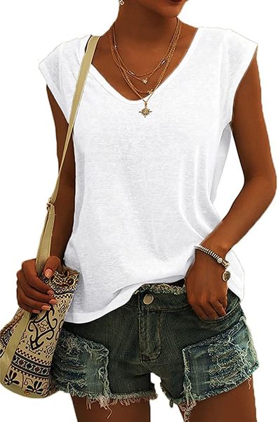 womens cap sleeve shirts summer solid casual tank loose fit tees blouse, White
womens cap sleeve shirts summer solid casual tank loose fit tees blouse, White