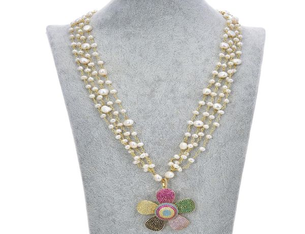 guaiguai jewelry 4 strands white pearl necklace cz pave flower pendant for women real gems stone lady fashion jewellery9921642, Silver
guaiguai jewelry 4 strands white pearl necklace cz pave flower pendant for women real gems stone lady fashion jewellery9921642, Silver