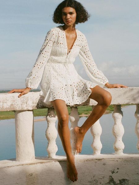 dresses women's dress 2023 summer new style sweet ruili vneck puff sleeve bow decoration hollow embroidery short dress, Black;gray
dresses women's dress 2023 summer new style sweet ruili vneck puff sleeve bow decoration hollow embroidery short dress, Black;gray